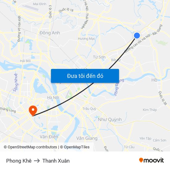 Phong Khê to Thanh Xuân map