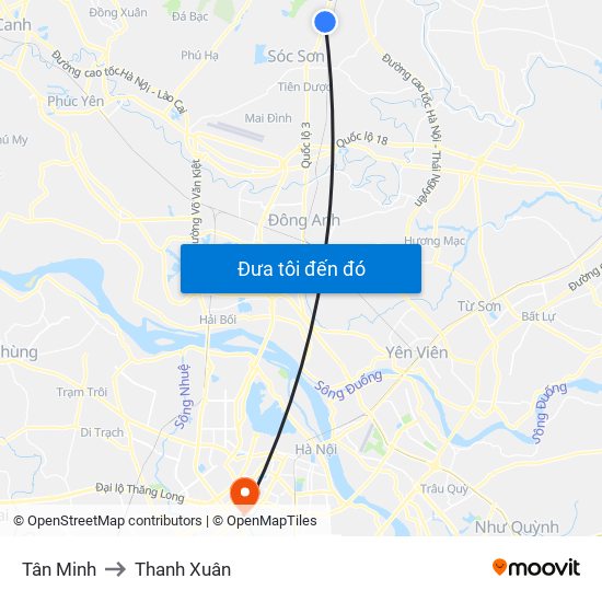 Tân Minh to Thanh Xuân map