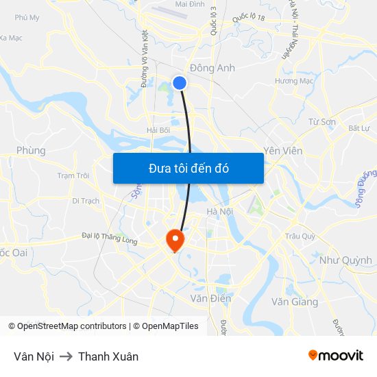 Vân Nội to Thanh Xuân map