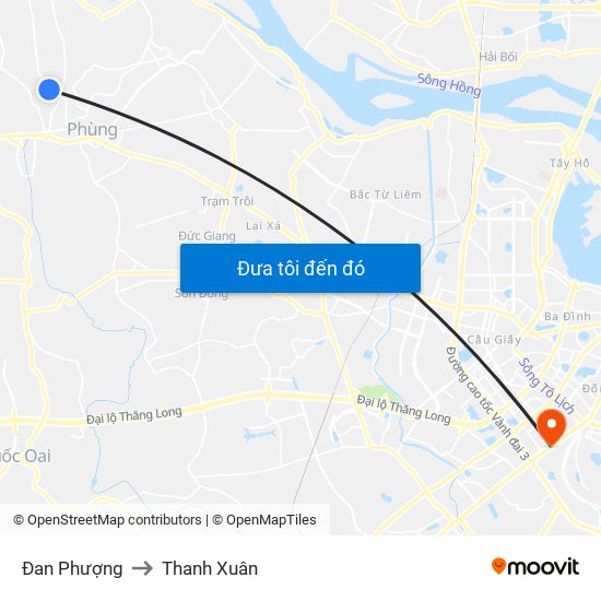 Đan Phượng to Thanh Xuân map