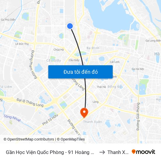 Gần Học Viện Quốc Phòng - 91 Hoàng Quốc Việt to Thanh Xuân map