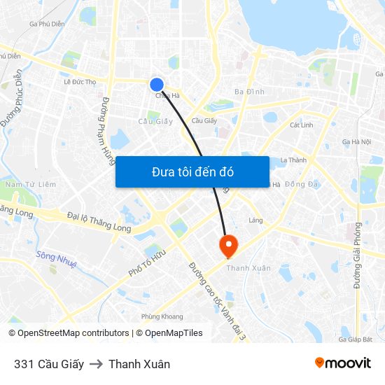 331 Cầu Giấy to Thanh Xuân map