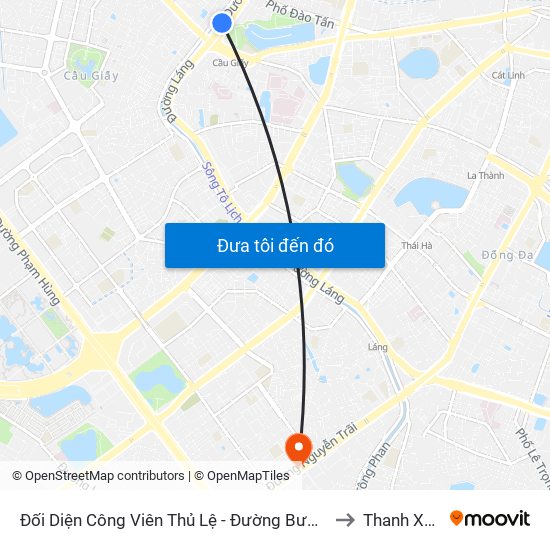 Đối Diện Công Viên Thủ Lệ - Đường Bưởi Dưới to Thanh Xuân map