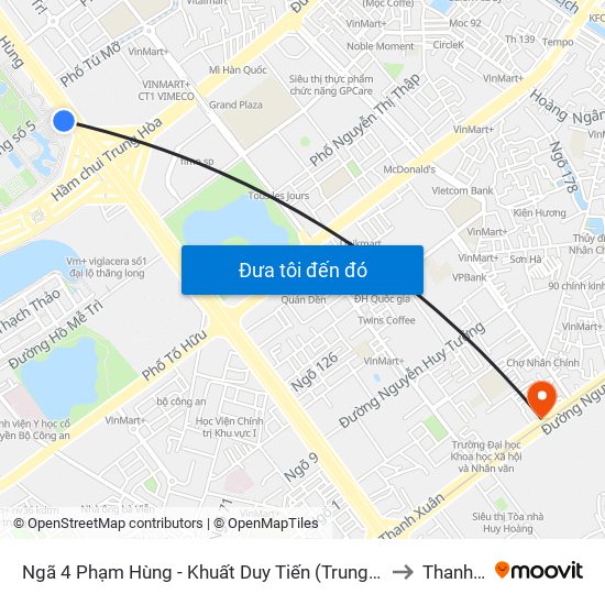 Ngã 4 Phạm Hùng - Khuất Duy Tiến (Trung Tâm Hội Nghị Quốc Gia) to Thanh Xuân map