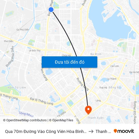 Qua 70m Đường Vào Công Viên Hòa Bình - Phạm Văn Đồng to Thanh Xuân map