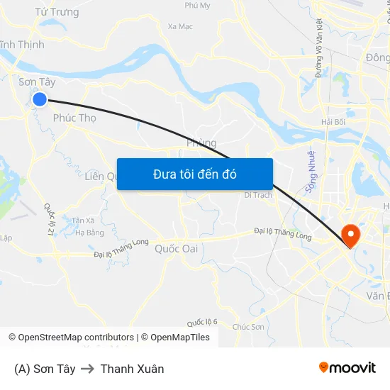 (A) Sơn Tây to Thanh Xuân map