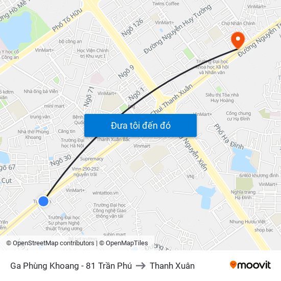Ga Phùng Khoang - 81 Trần Phú to Thanh Xuân map