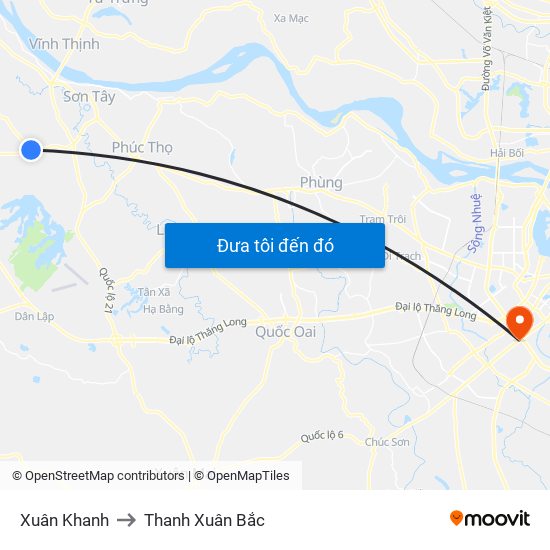 Xuân Khanh to Thanh Xuân Bắc map