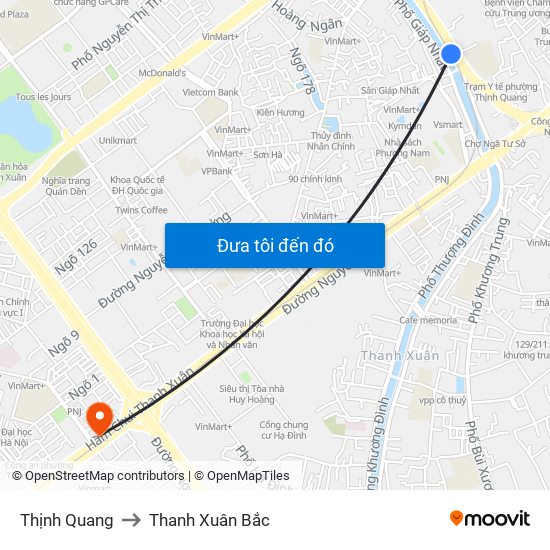 Thịnh Quang to Thanh Xuân Bắc map