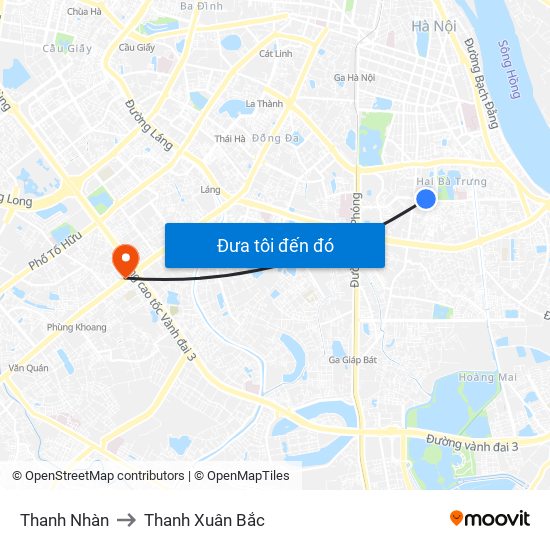 Thanh Nhàn to Thanh Xuân Bắc map