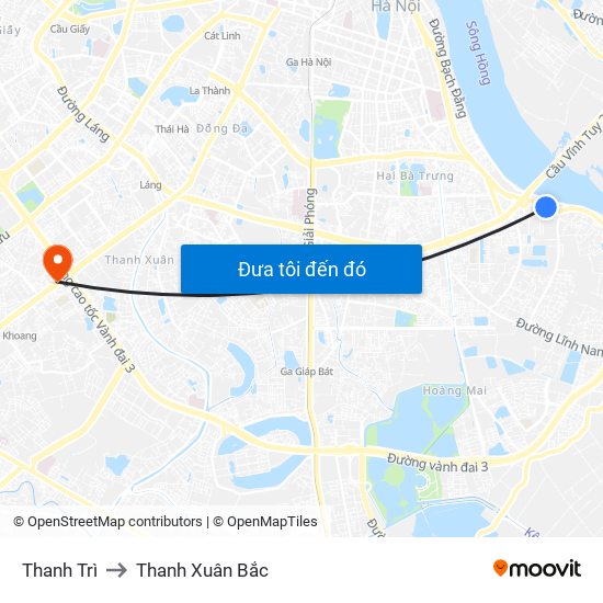 Thanh Trì to Thanh Xuân Bắc map