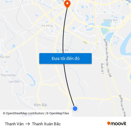 Thanh Văn to Thanh Xuân Bắc map