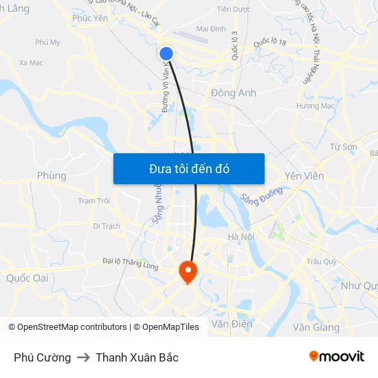 Phú Cường to Thanh Xuân Bắc map