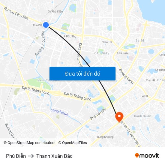Phú Diễn to Thanh Xuân Bắc map