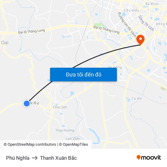 Phú Nghĩa to Thanh Xuân Bắc map