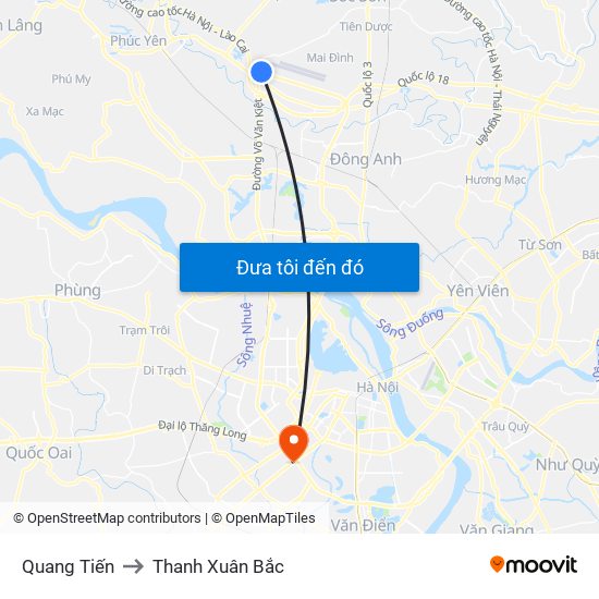 Quang Tiến to Thanh Xuân Bắc map