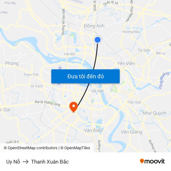 Uy Nỗ to Thanh Xuân Bắc map