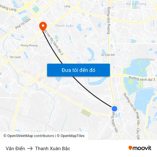 Văn Điển to Thanh Xuân Bắc map