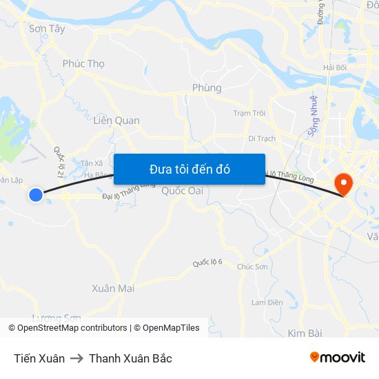 Tiến Xuân to Thanh Xuân Bắc map