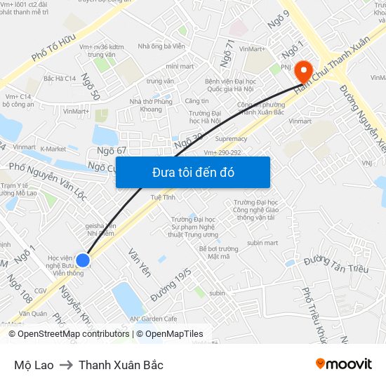 Mộ Lao to Thanh Xuân Bắc map