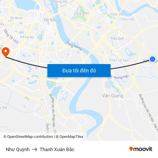 Như Quỳnh to Thanh Xuân Bắc map