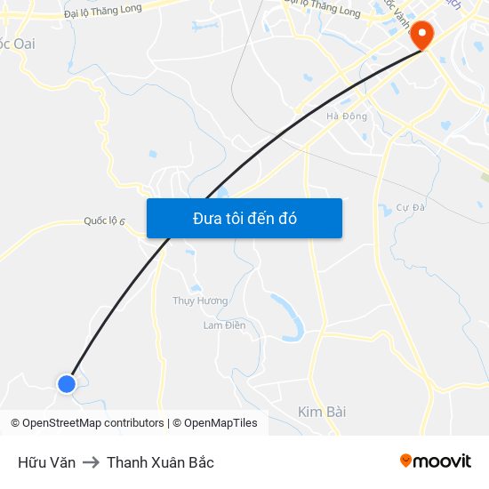 Hữu Văn to Thanh Xuân Bắc map