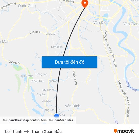 Lê Thanh to Thanh Xuân Bắc map