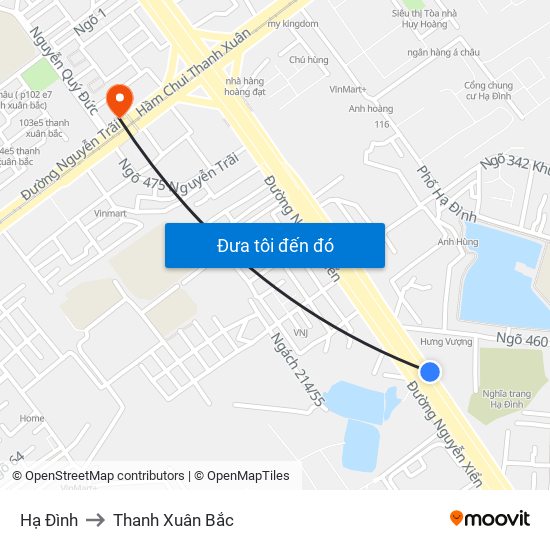 Hạ Đình to Thanh Xuân Bắc map