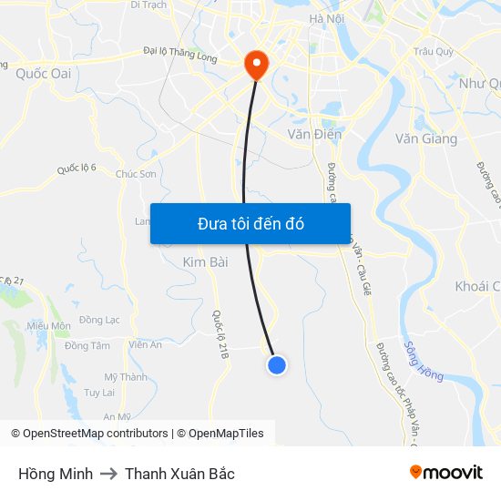 Hồng Minh to Thanh Xuân Bắc map