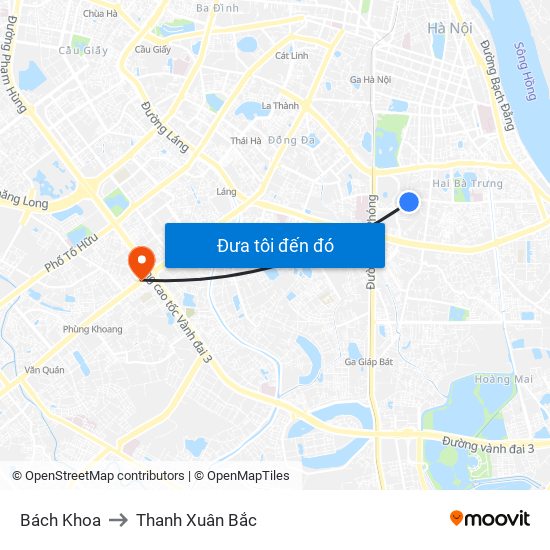 Bách Khoa to Thanh Xuân Bắc map