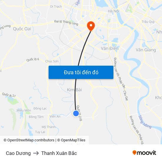 Cao Dương to Thanh Xuân Bắc map