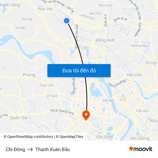 Chi Đông to Thanh Xuân Bắc map