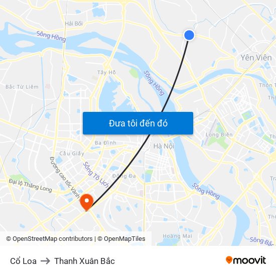 Cổ Loa to Thanh Xuân Bắc map
