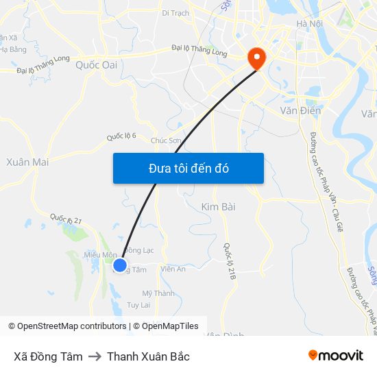 Xã Đồng Tâm to Thanh Xuân Bắc map