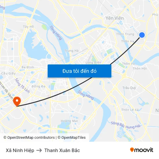 Xã Ninh Hiệp to Thanh Xuân Bắc map