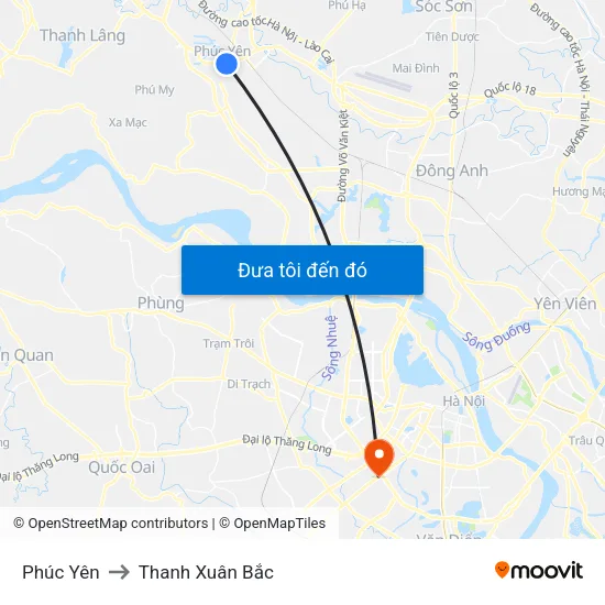 Phúc Yên to Thanh Xuân Bắc map