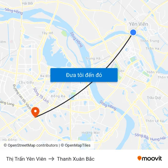Thị Trấn Yên Viên to Thanh Xuân Bắc map