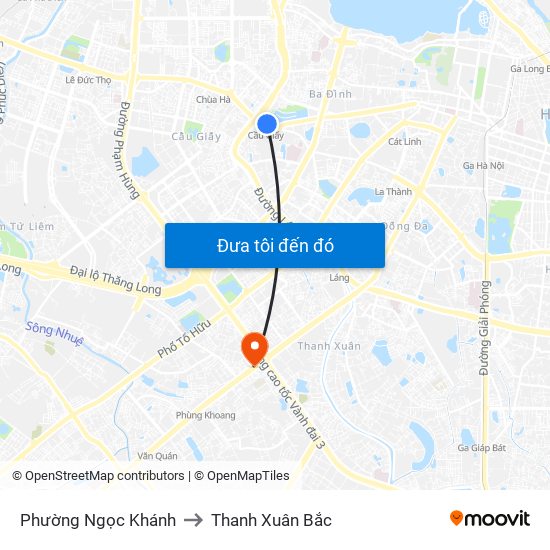 Phường Ngọc Khánh to Thanh Xuân Bắc map