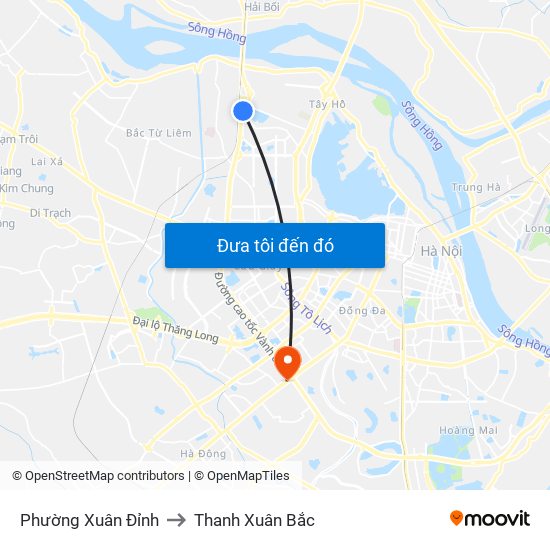 Phường Xuân Đỉnh to Thanh Xuân Bắc map