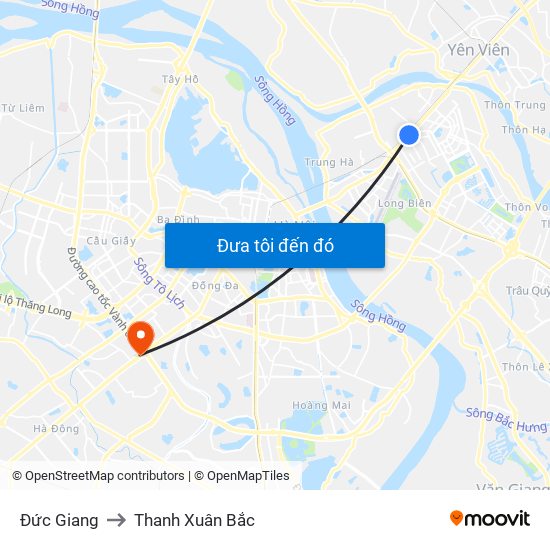 Đức Giang to Thanh Xuân Bắc map