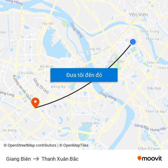 Giang Biên to Thanh Xuân Bắc map