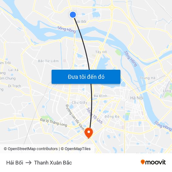 Hải Bối to Thanh Xuân Bắc map