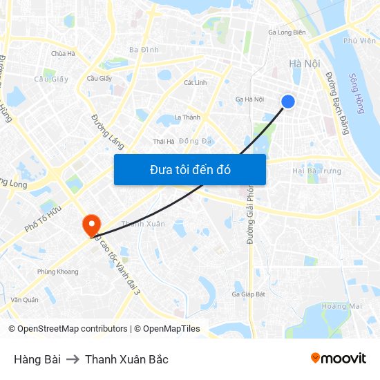 Hàng Bài to Thanh Xuân Bắc map