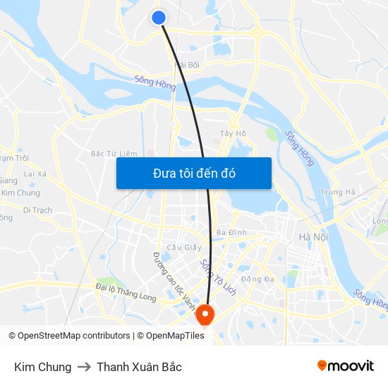 Kim Chung to Thanh Xuân Bắc map