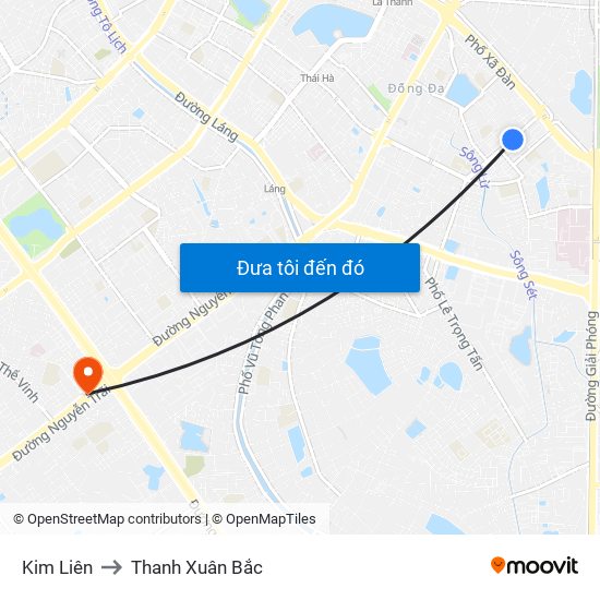 Kim Liên to Thanh Xuân Bắc map