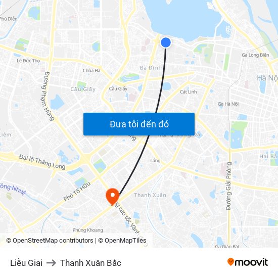 Liễu Giai to Thanh Xuân Bắc map