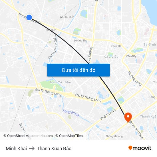 Minh Khai to Thanh Xuân Bắc map