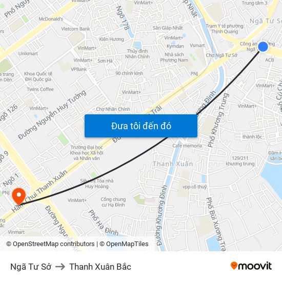 Ngã Tư Sở to Thanh Xuân Bắc map