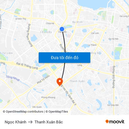 Ngọc Khánh to Thanh Xuân Bắc map