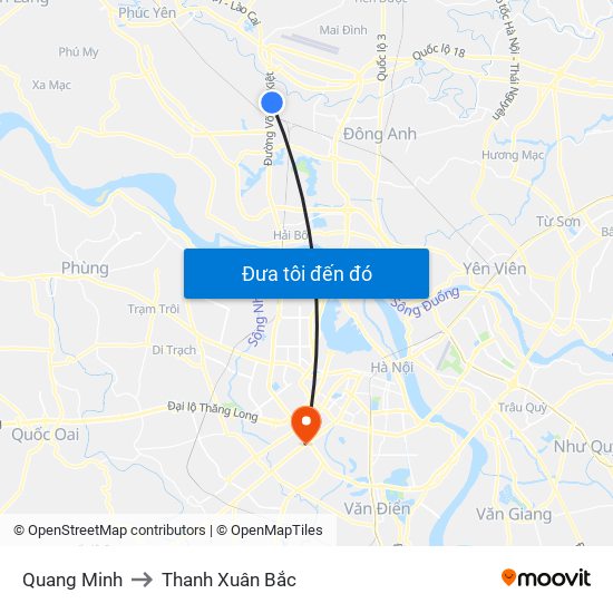 Quang Minh to Thanh Xuân Bắc map